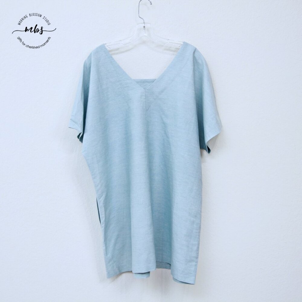 BLQ Square Neck Short Sleeve Hidden Pockets Cotton Mini Dress Blue Women Plus 1‎ - Picture 2 of 9